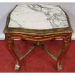 A Timber and Gilt Table with a Marble top.