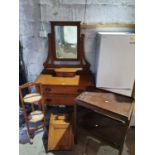 A late 19th Century Dressing Table, coal scuttle, folding cake stand and dumbwaiter.