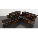 RUS: Six Timber Painted Trays.38w x 14 x 10h cms.