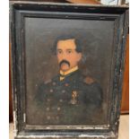 A pair of 19th Century possibly earlier Oil on Canvas'of a Military Gentleman and Woman.(Possibly