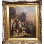 A 19th Century Oil on Board of a continental scene signed Van Hancell LL in a gilt frame. 41 x 48