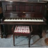 A Crane and Sons, Belfast and London Upright piano and piano stool.