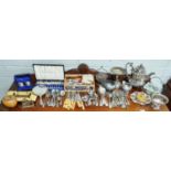 A good quantity of Silver Plate to include a good 19th Century Teapot, a tazza, boxed flatware, a