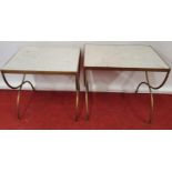 A pair of Metal Marble topped Tables.(1)47 x 34 x 46h.(2)52 x34 x50h cms.