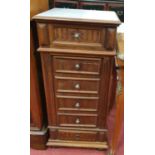 A single 19th Century walnut continental single door cupboard with white marble top.40w x 35d x