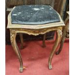 Two gilt and timber side Tables. One missing marble top.