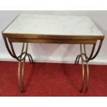 A pair of Metal Marble topped Tables.(1)47 x 34 x 46h.(2)52 x34 x50h cms.