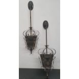 A pair of Metal wall mounted Hanging Lights. (flat back).110h cms.