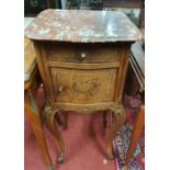 A good late 19th Century walnut single door side Table with carved cabriole supports & marble top.