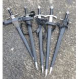 A really good group of five Steel bladed Swords and Scabbards. (black leather).