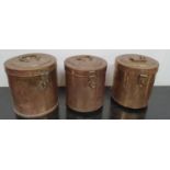 Three Brass/Copper lidded Pots.25d x 28h cms.
