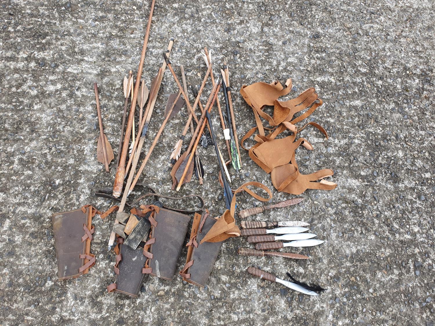 A quantity of Arrows, Leather Gloves, Knives etc.