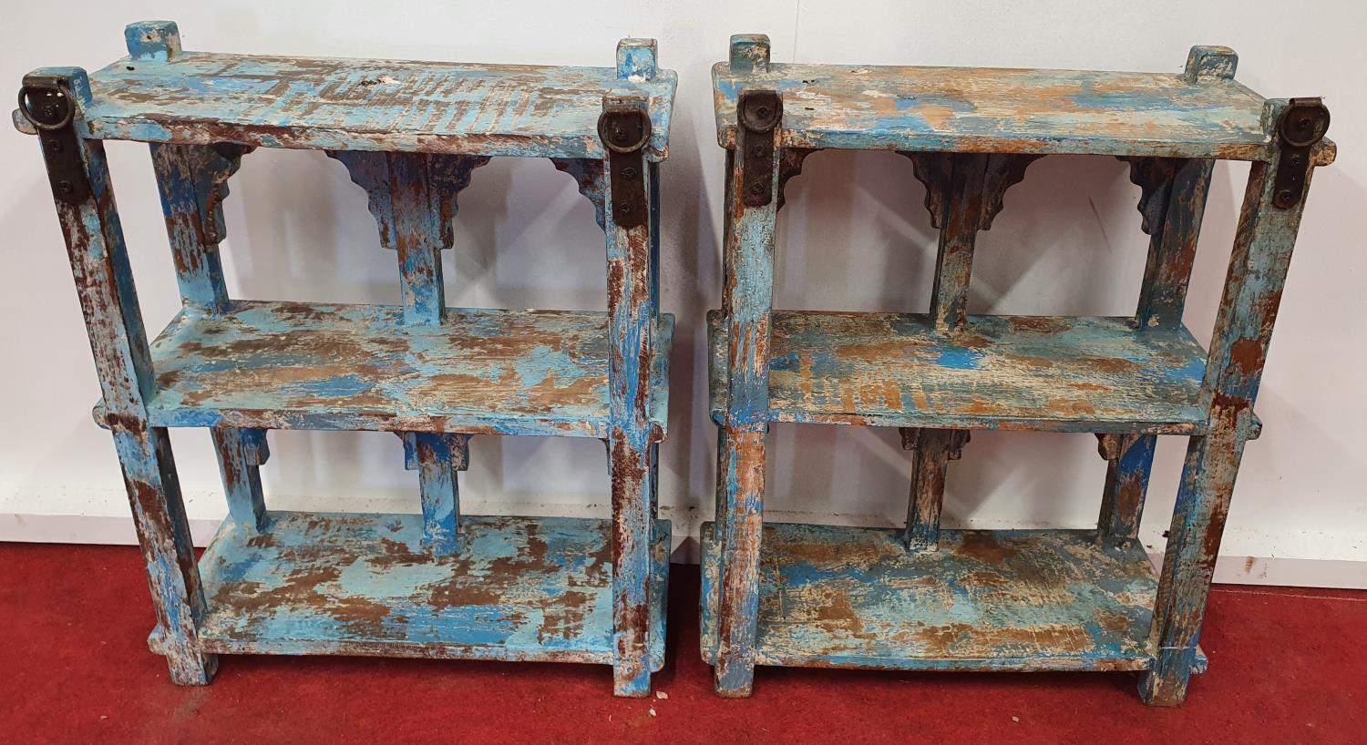 A pair of Painted wall mounted Shelves.41w x 17d x 50h cms.