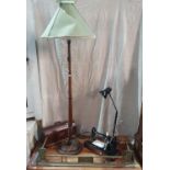 An early 20th Century Standard Lamp an industrial light and a brass fender.