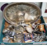 A good crate of Silver Plate along with a crate of delphware.