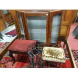 A Display Cabinet, stools, Edwardian chair etc.Display cabinet size 103w x 112h cms.