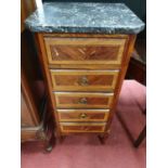 A 19th Century Rosewood and Kingwood Chest with Kingwood crossbanding and with a marble top.44w x
