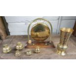 A good brass dinner Gong, a quantity of Bells and a Vase etc.