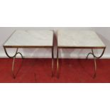 A pair of Metal Marble topped Tables.47 x 34 x 48h cms.