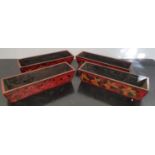 RUS: Four Timber Painted Trays.44w x 14 x 10h cms.