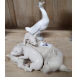 A Lladro Pig group along with a Nao Goose.