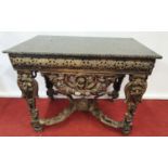 KING AELLE CAMP: A very heavy highly carved Metal Table.90w x 60 x 70h cms.