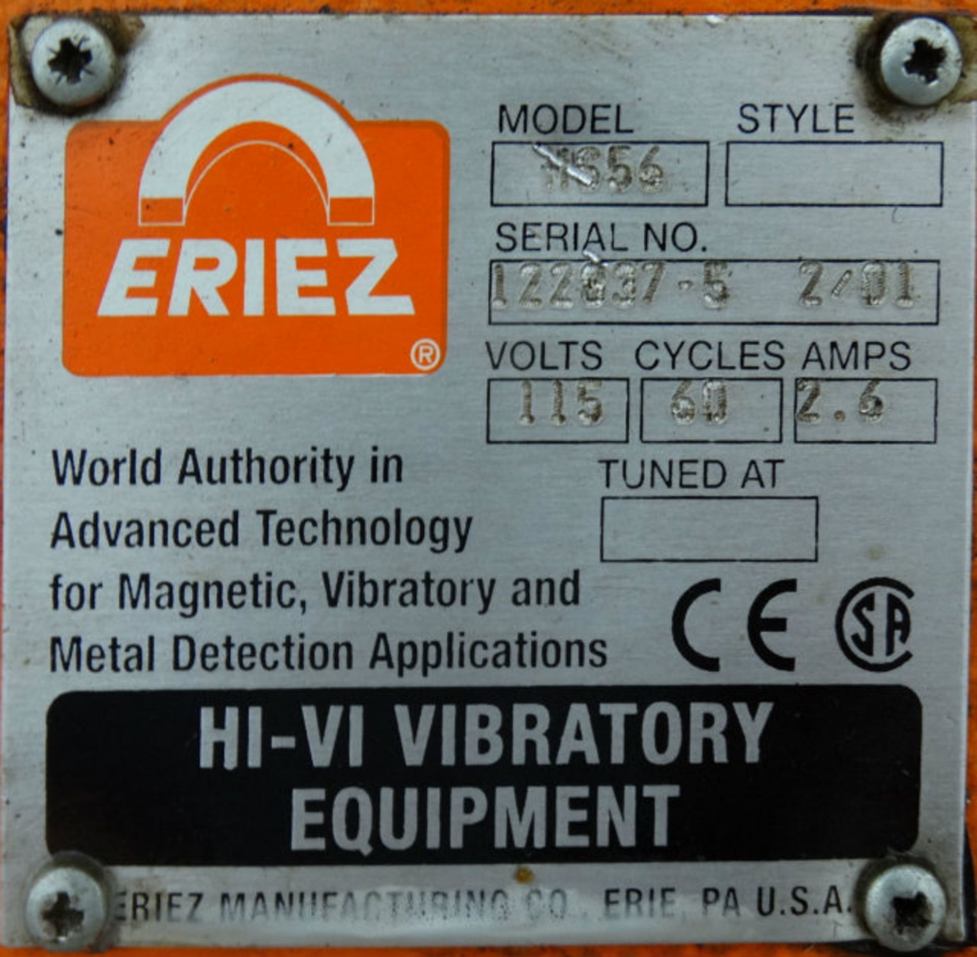 60"L X 9.25"W X 54"H Eriez Vibratory Conveyor - Image 10 of 10