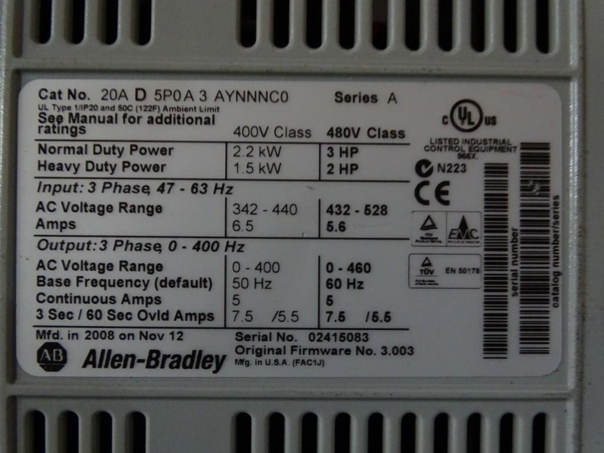 Allen-Bradley Powerflex 70 AC Motor Drive - Image 3 of 3