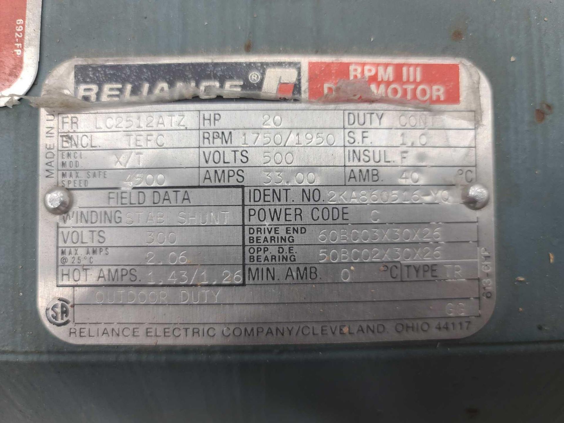 Reliance Outdoor Duty 20HP Electric DC Motor - Image 6 of 7