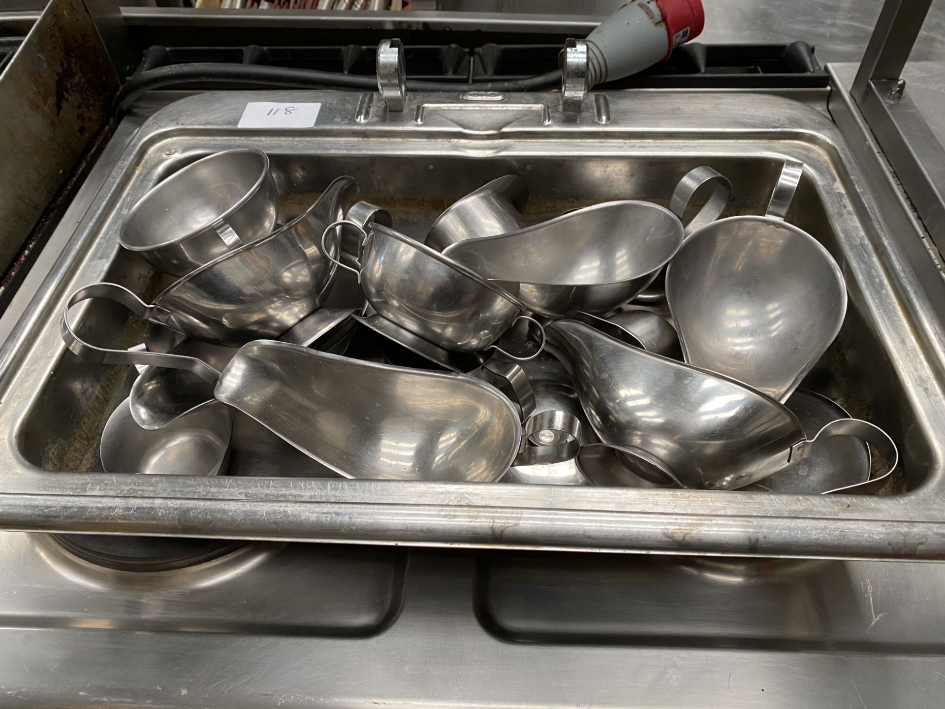 Tray of Stainless Steel Gravy Boats etc etc