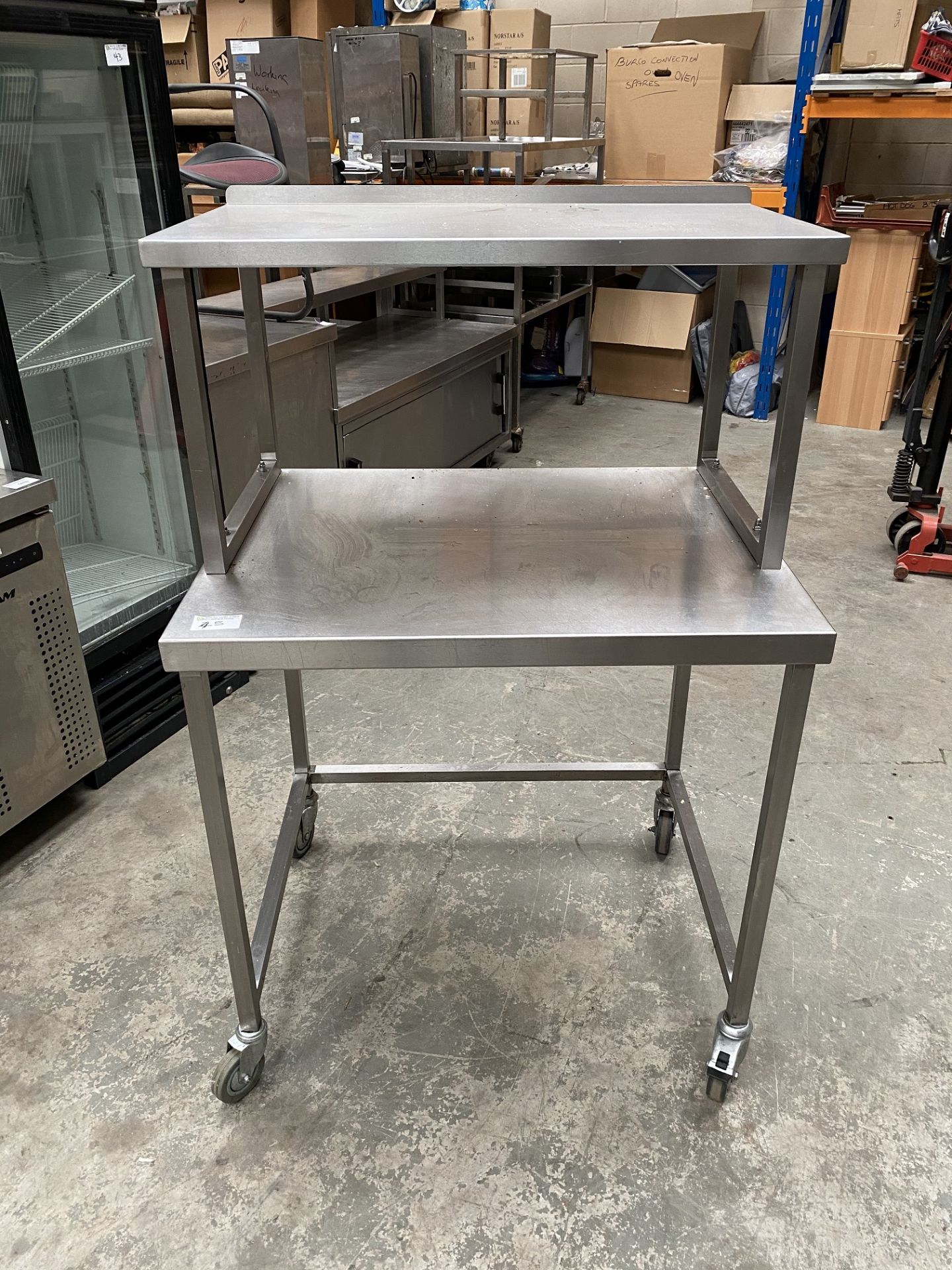 Stainless Steel Table On Wheels with Overshelf