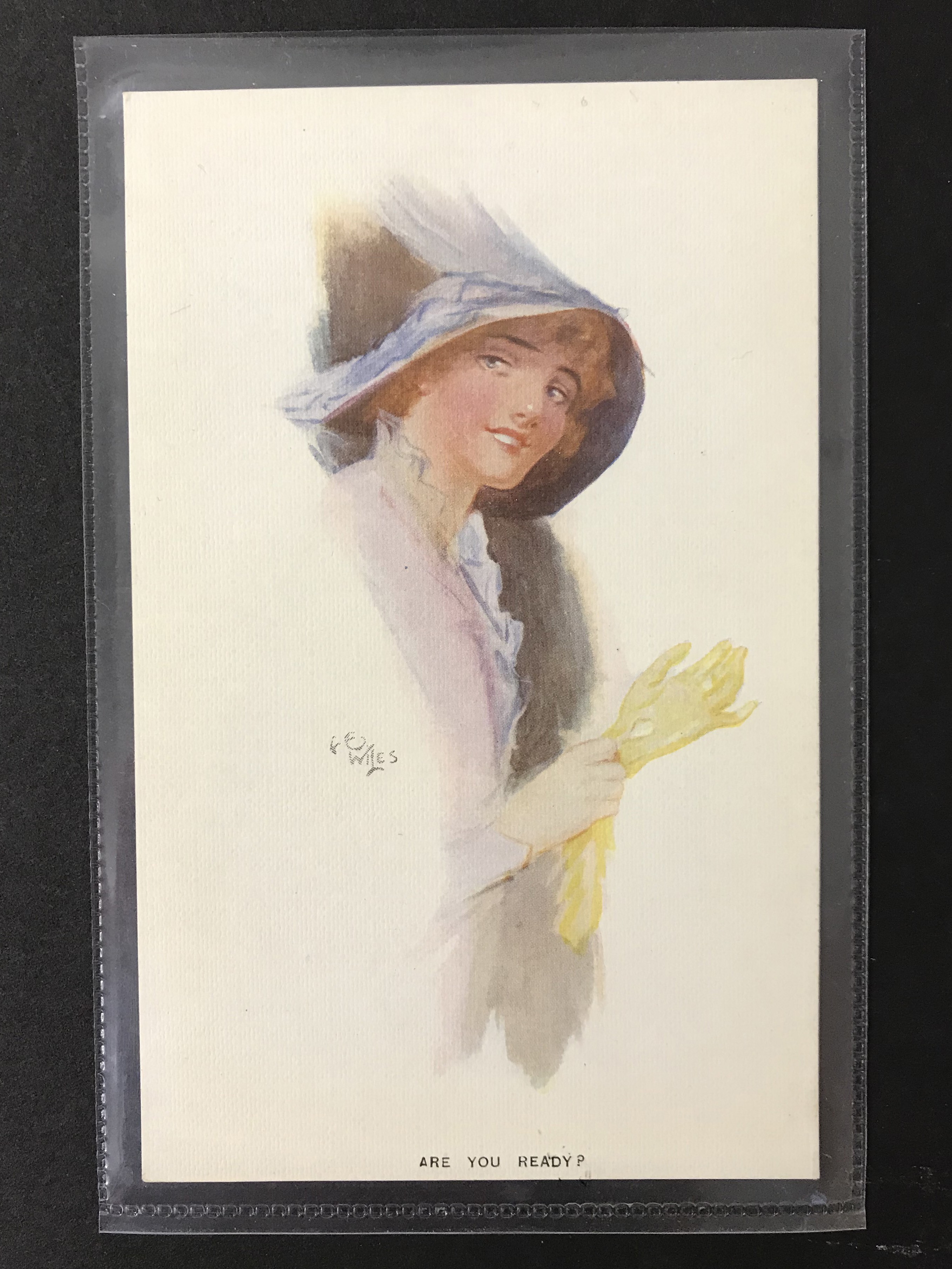 COMPLETE SET OF SIX GLAMOUR POSTCARDS OF WOMEN WITH HAT BY F E WILES - Image 3 of 8