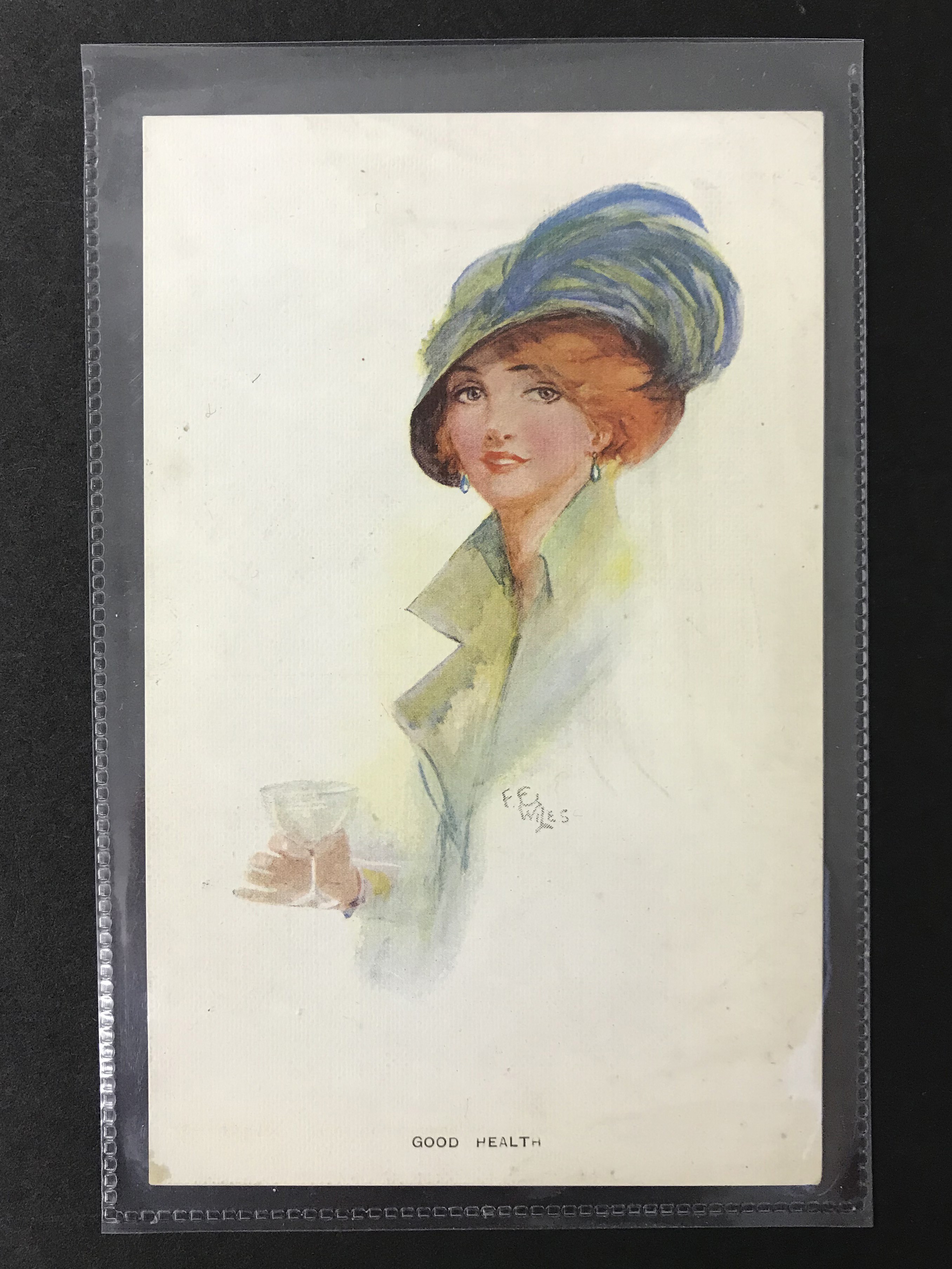 COMPLETE SET OF SIX GLAMOUR POSTCARDS OF WOMEN WITH HAT BY F E WILES - Image 7 of 8