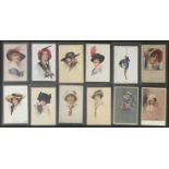 SELECTION OF NINETEEN GLAMOUR EARLY POSTCARDS OF LADIES WITH HATS