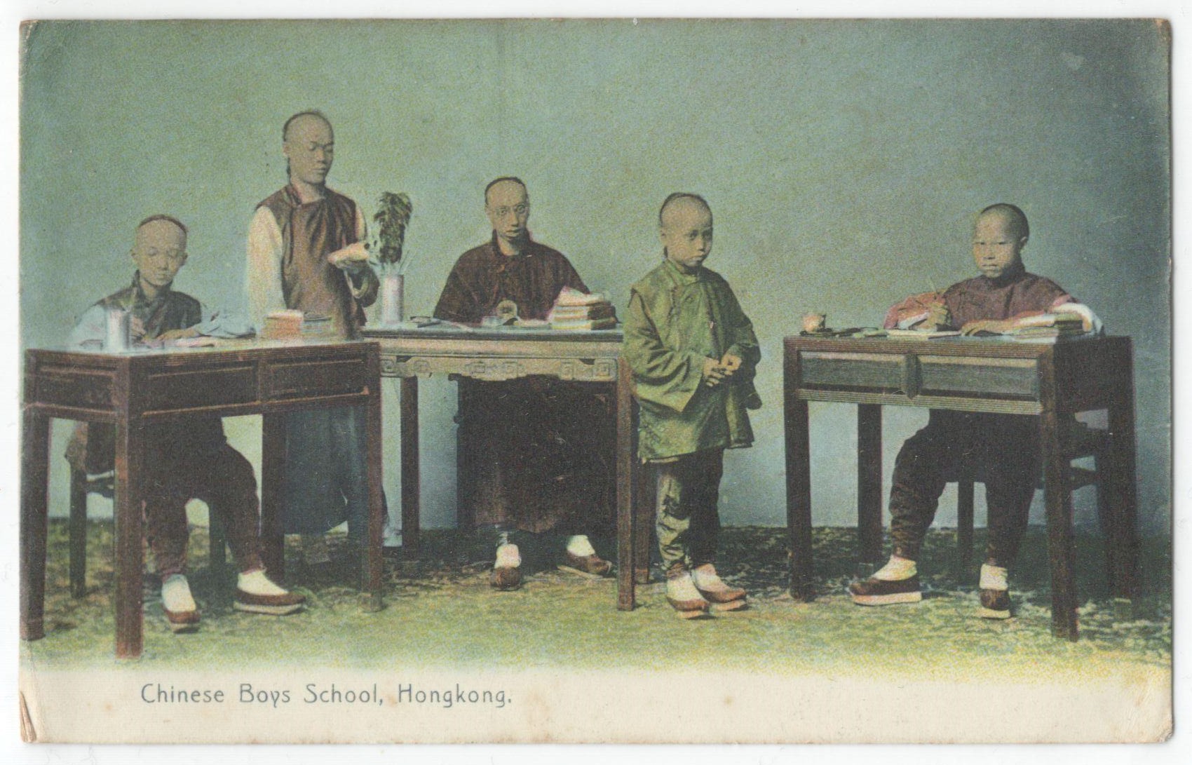 CHINESE BOYS SCHOOL HONGKONG - POSTED POSTCARD TEMPORARY P.O. CHOWRASTA 1908