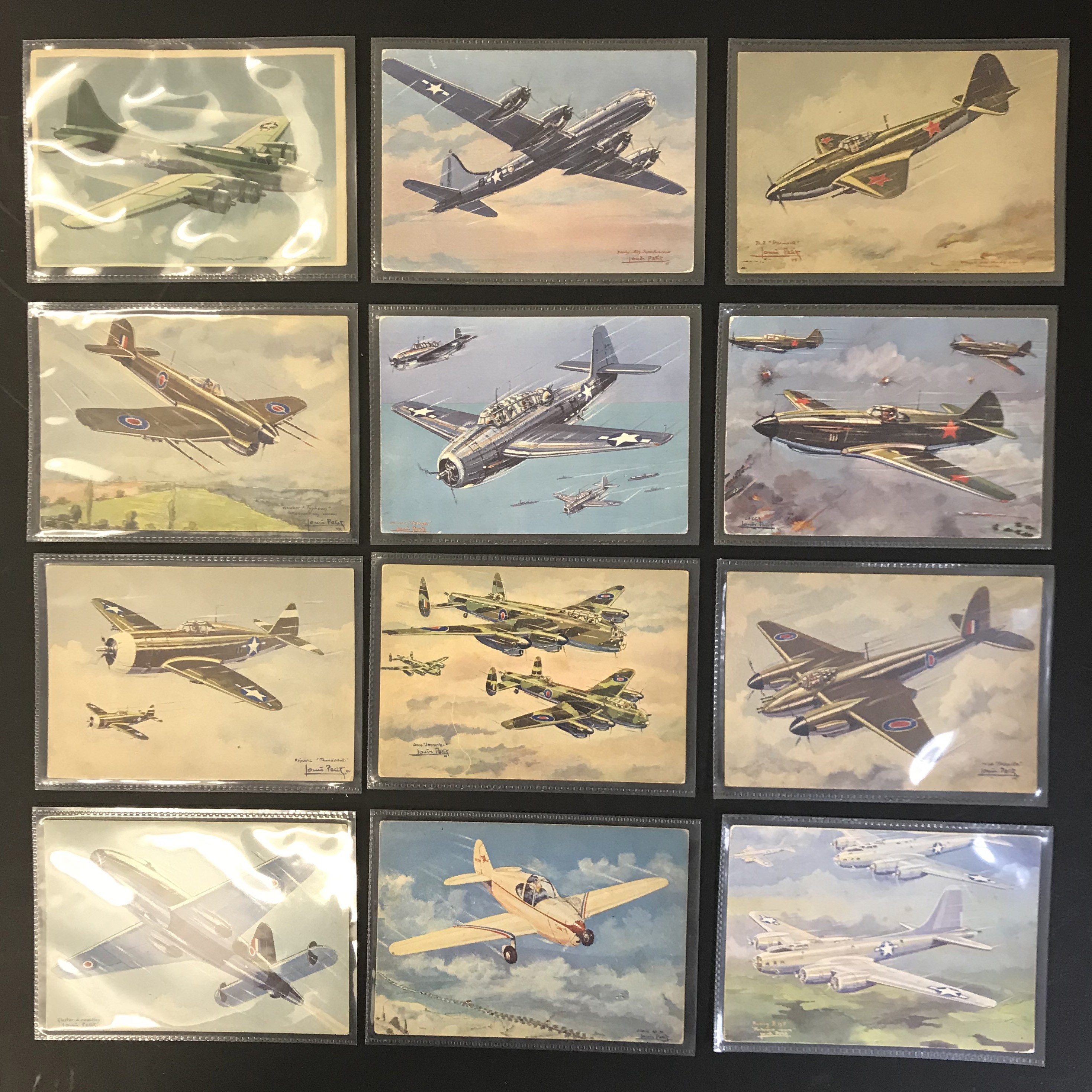 TWELVE VINTAGE FRENCH AIRPLANES RELATED POSTCARDS - VARIOUS SERIES