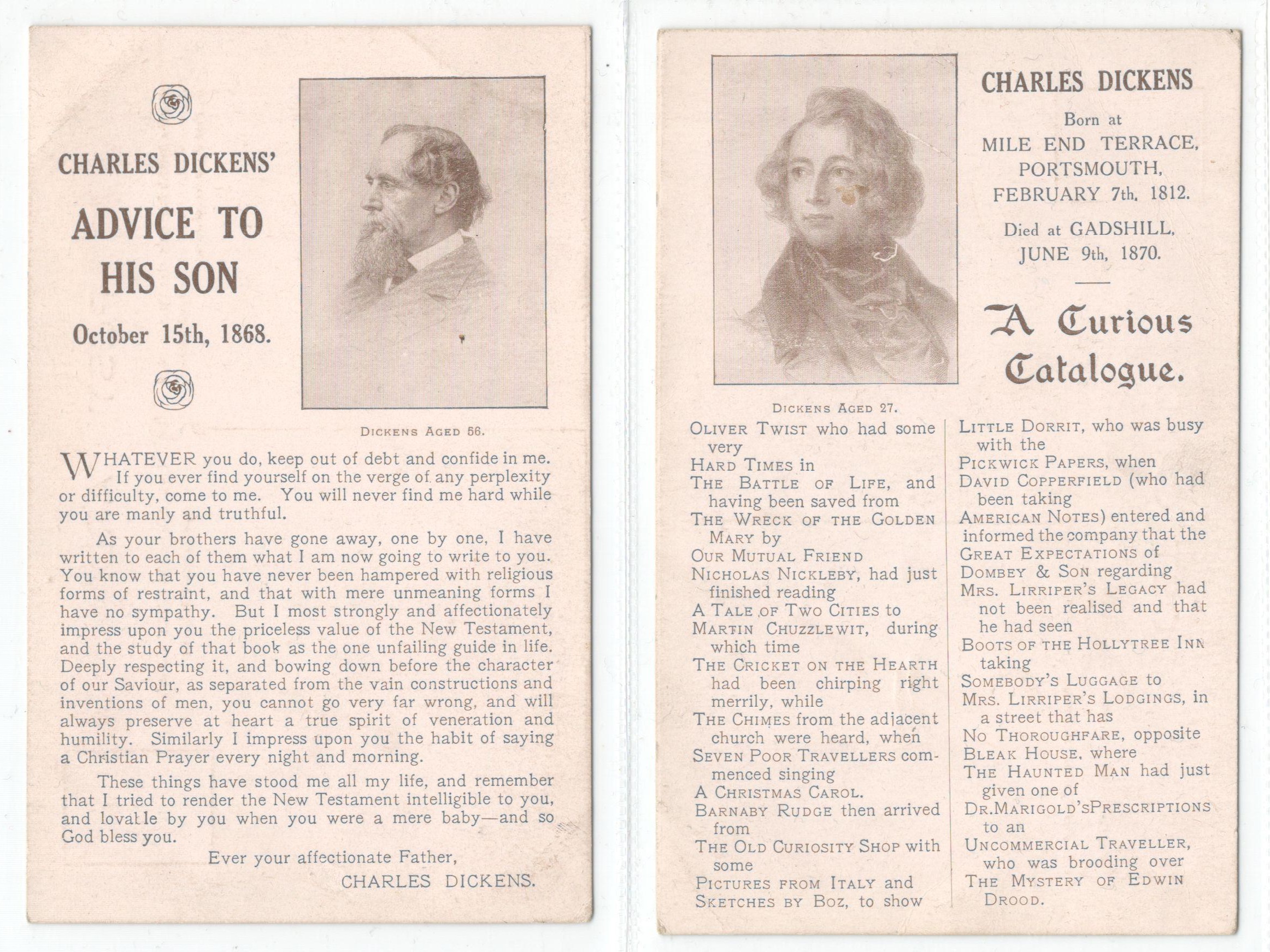 TWO VINTAGE CHARLES DICKENS RELATED POSTCARDS