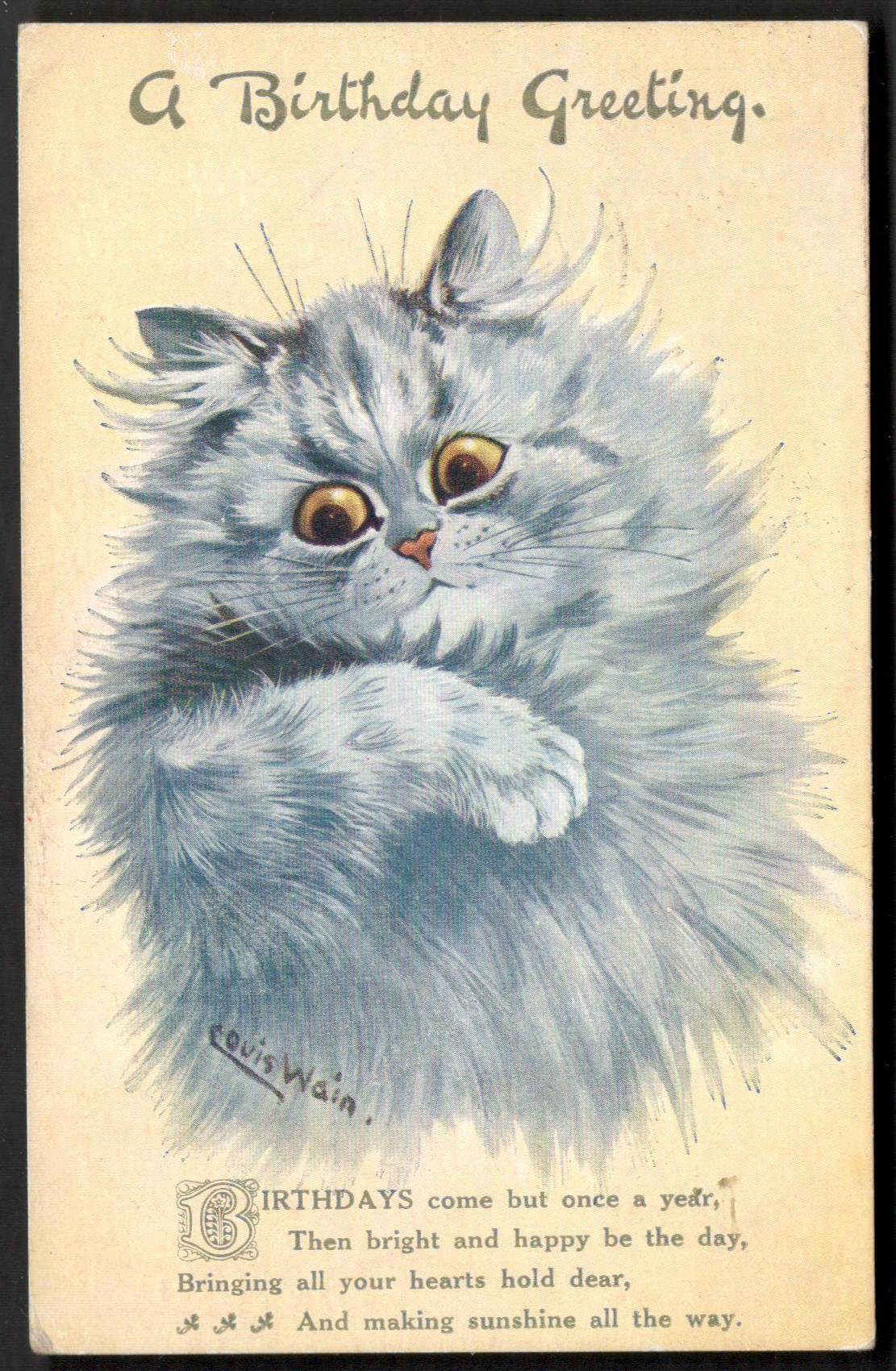 A BIRTHDAY GREETING EARLY POSTCARD BY LOUIS WAIN