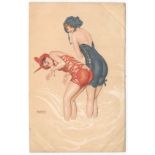 RAPHAEL KIRCHNER POSTCARD - LA MER FLEURIE IN ACCEPTABLE CONDITION