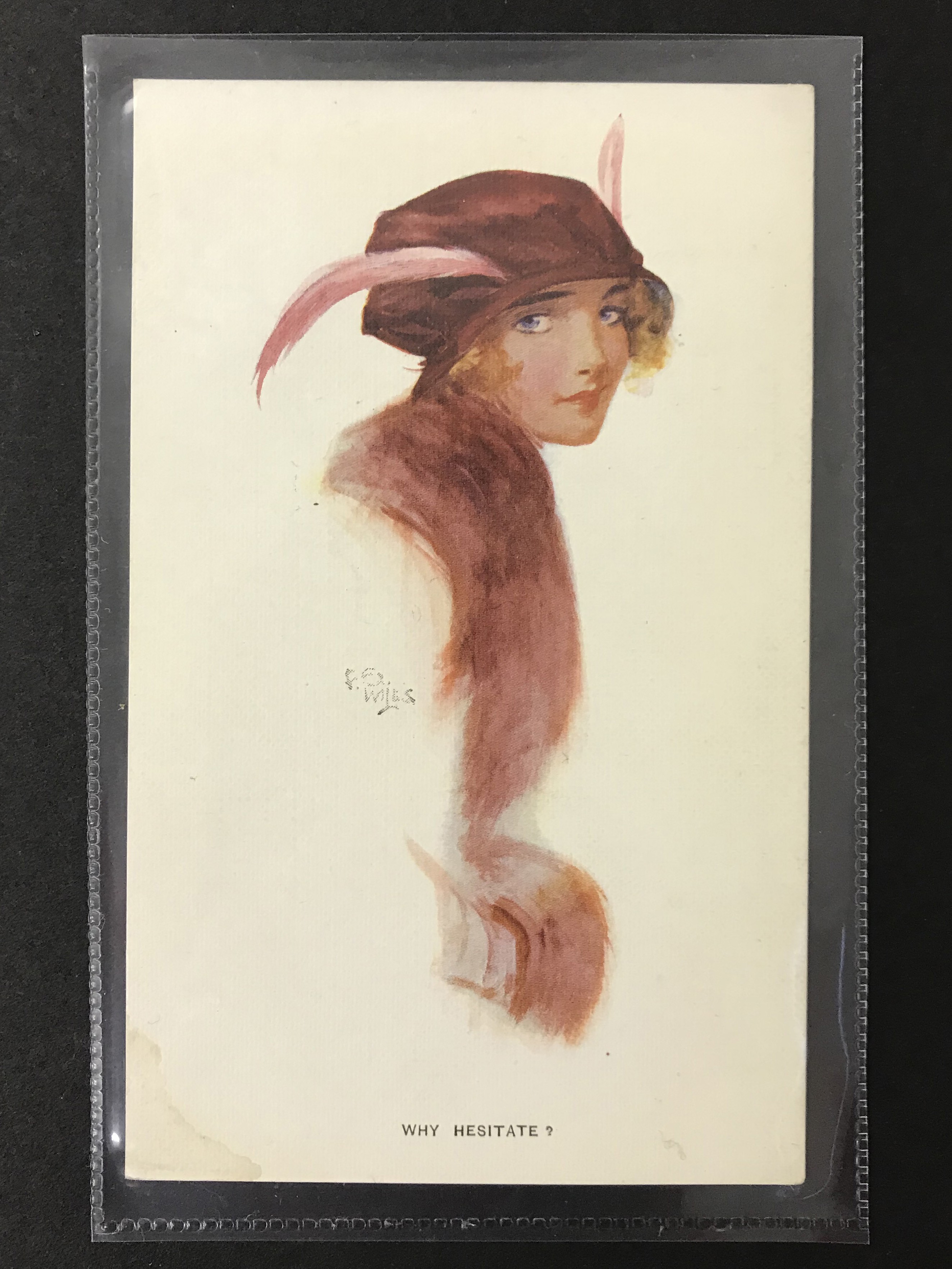 COMPLETE SET OF SIX GLAMOUR POSTCARDS OF WOMEN WITH HAT BY F E WILES - Image 5 of 8