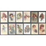 SELECTION OF NINETEEN GLAMOUR EARLY POSTCARDS OF LADIES WITH ANIMALS