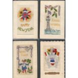 FOUR EARLY EMBROIDERED SILK POSTCARDS IN VARIOUS CONDITION