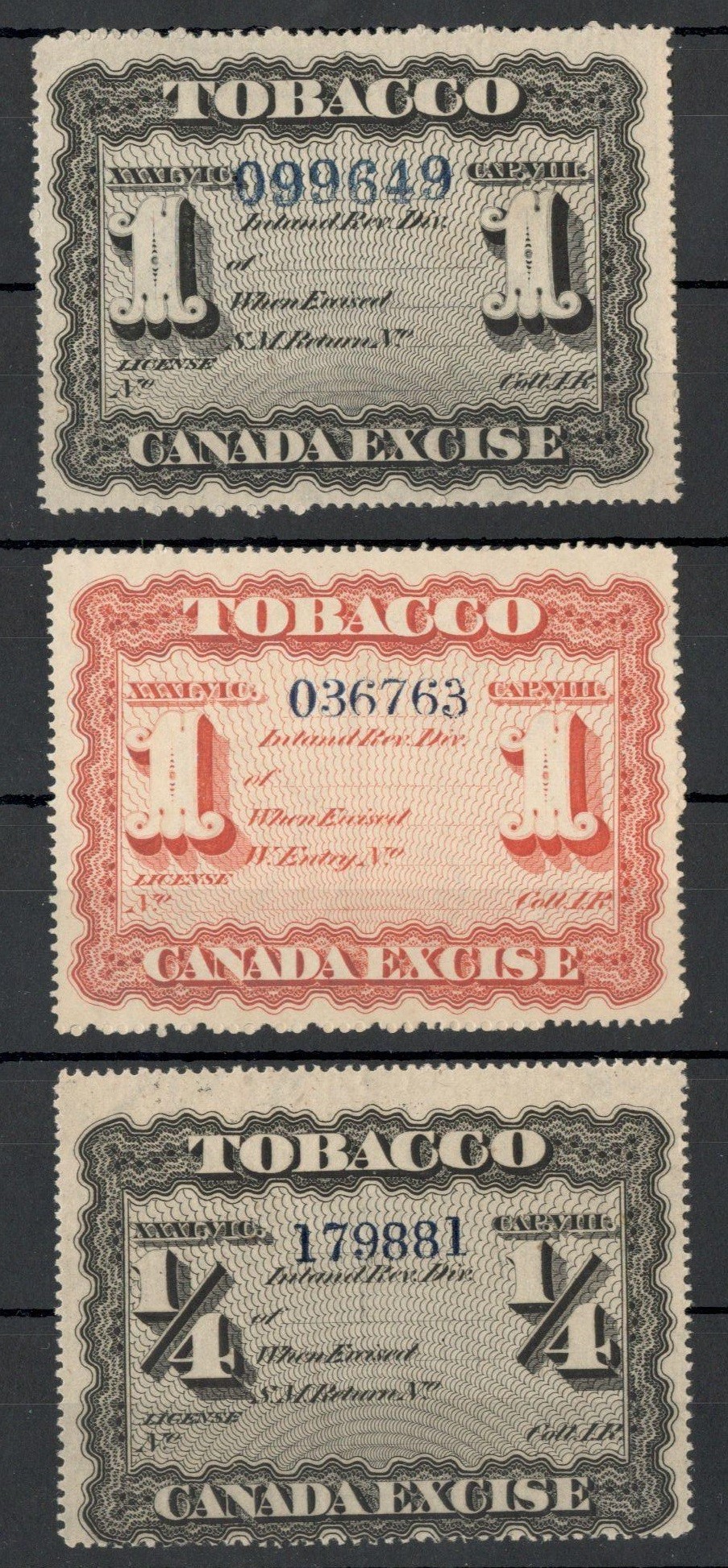 CANADA TOBACCO EXCISE STAMPS (3)