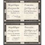 PAIR OF FRENCH ANTIQUE REPUBLIQUE ASSIGNAT DE FRANCAIS CENT VINGT-CINQ SERIE 2596, 658