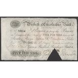 1894 WISBECH & LINCOLNSHIRE BANK £5 BANKNOTE X6854