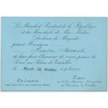 INVITATION DURING THE 1878 PARIS EXHIBITION TO MARSHAL MACMAHON APP. SIZE: 17.5 X 12.5CM