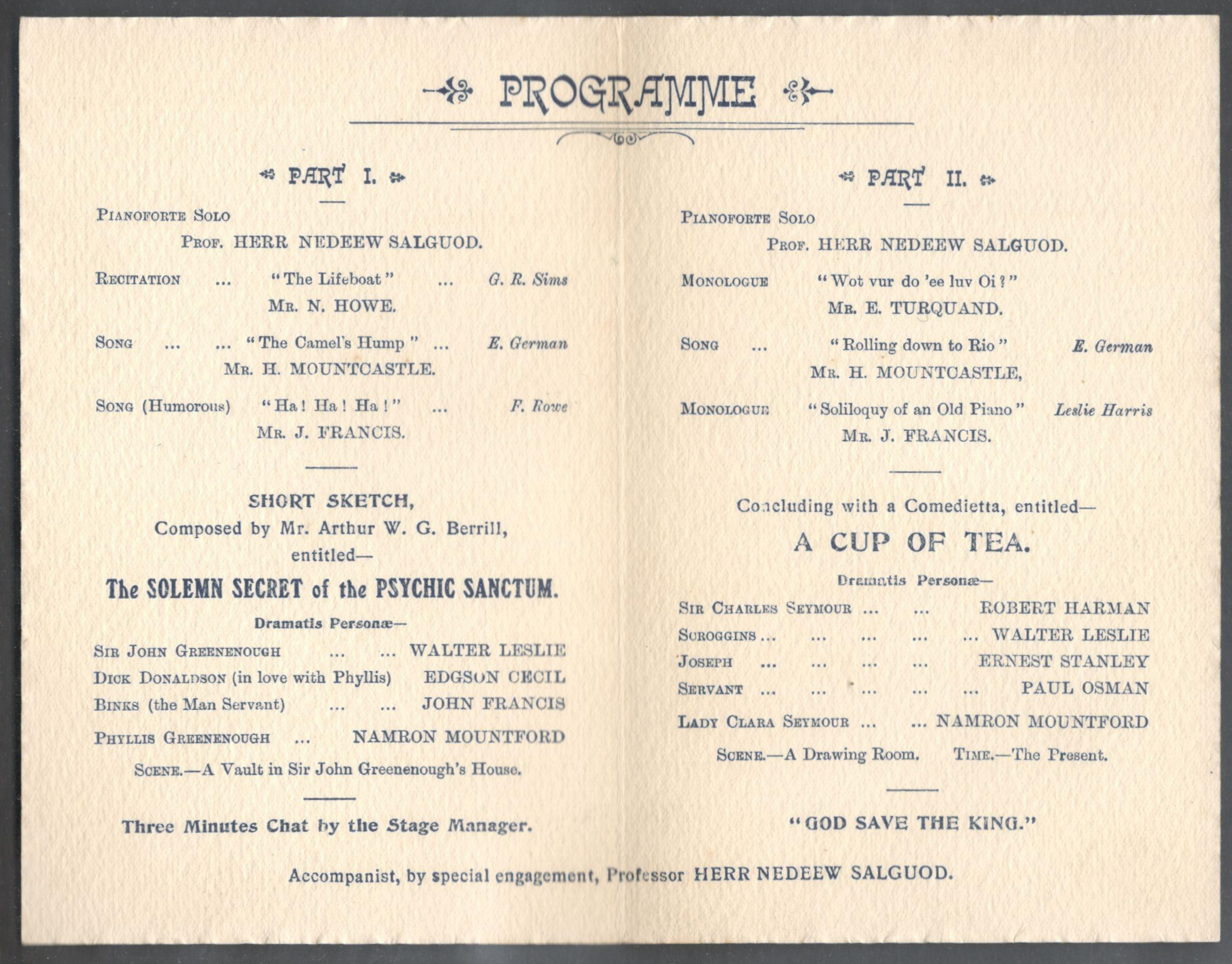M.H.C.S.S. TEMPERANCE BAND 1910 THE FRAMBBTKWHS PROGRAMME - Image 2 of 2