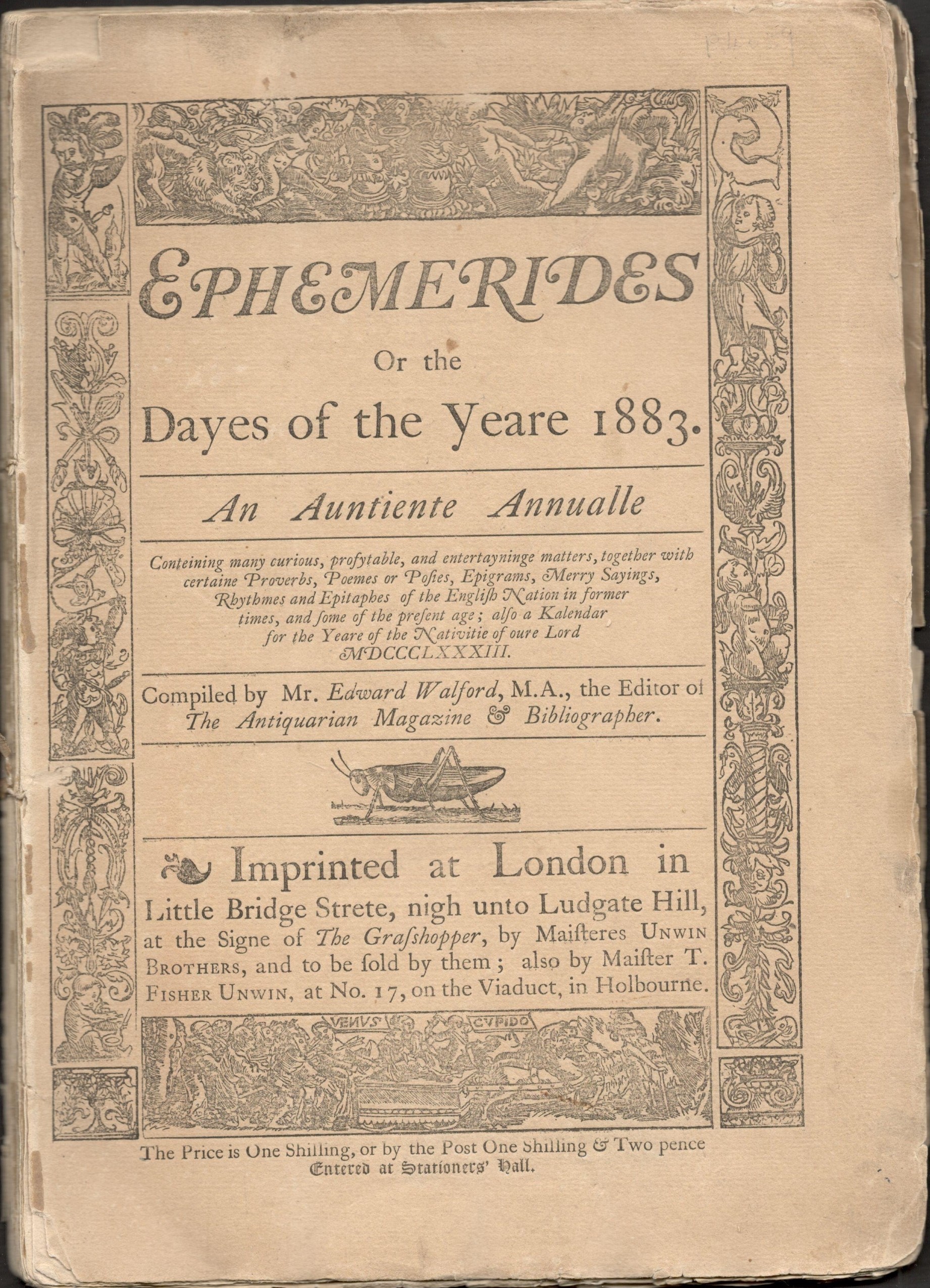 EPHEMERIDES OR THE DAYES OF THE YEARE 1883 ANTIQUE MAGAZINE COMPILED BY MR. EDWARD WALFORD M.A