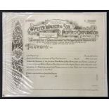 PROOF OF 1890S PETER WALKER & SON PROPERTY CORPORATION SHARES CERTIFICATE