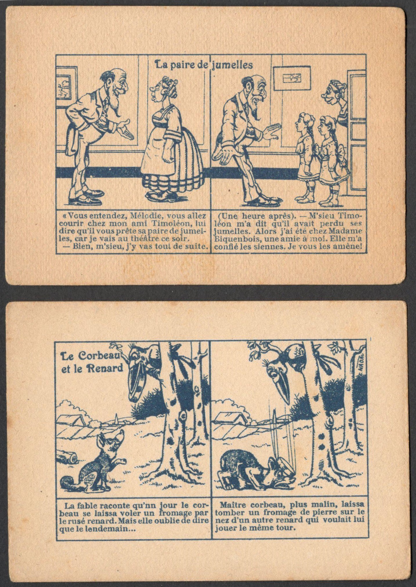 TEN EARLY FRENCH CARDS SHOWING CHILDREN'S STORIES LE CORBEAU ET LE RENARD (THE FOX AND THE CROW)
